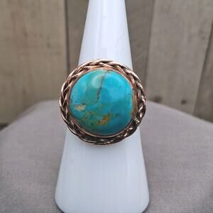 Southwestern Kingman Turquoise Ring Size 6.5 Dome Design Boho Solid Copper